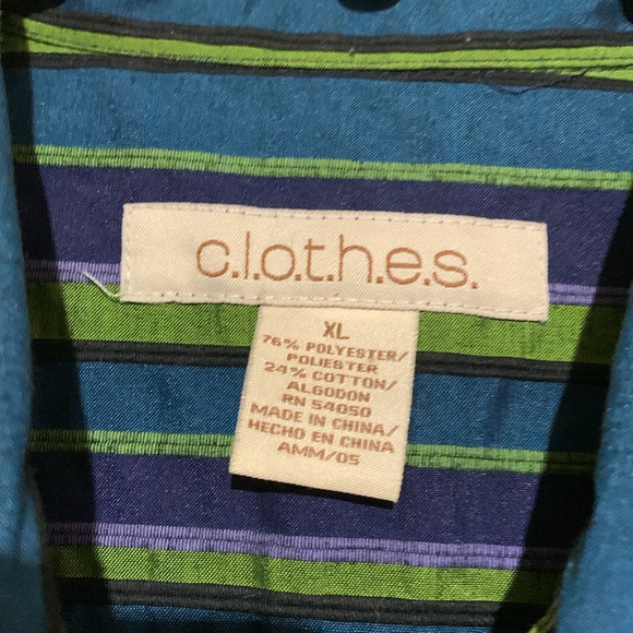 c.l.o.t.h.e.s Jacket Blazer XL Navy Blue Green Stripes 3/4 Sleeve Front Buttons - Picture 5 of 14